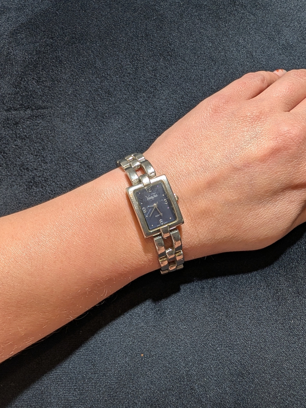 Vanity Fair Silver Bracelet Watch with Blue Dial Untested